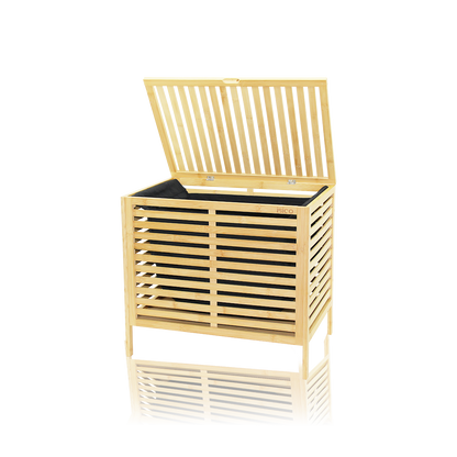 Kalın Bambu Çamaşır Sepeti 50x38x55 cm (Kumaş Torbalı)