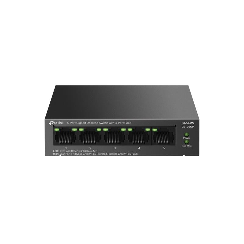 LS105GP 4 PORT GIGABIT + 1 PORT RJ45 UPLINK POE 65W 250 METRE POE MESAFE METAL KASA SWITCH