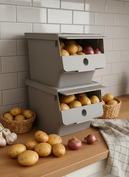Vizon 2'Li 13,5 LT Modubox Kayar Kapaklı Saklama Kabı & Patates Soğan Kovası & Erzak Kutusu