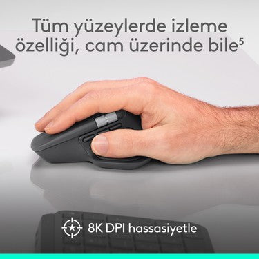 Logitech MX Master 4 Dokunsal Geri Bildirim Özellikli 8000 DPI Optik Sensörlü Sessiz Kablosuz