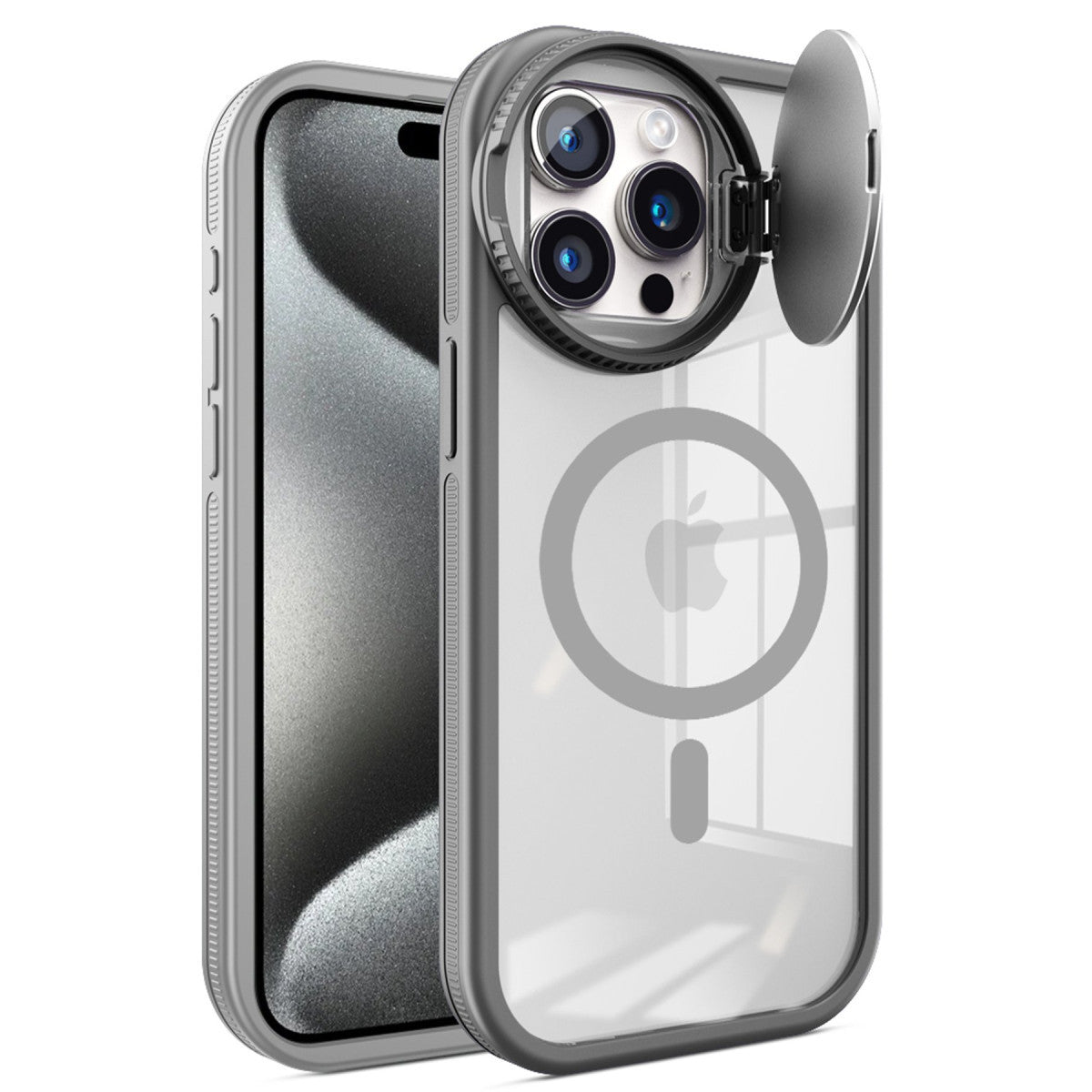 iPhone 15 Pro Max Kılıf Teleskop Lens Magsafe Silikon Kapak - Titan Gri