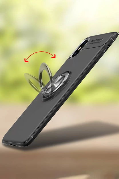 iPhone XS Max Kılıf Range Yüzüklü Silikon - Siyah-Kırmızı