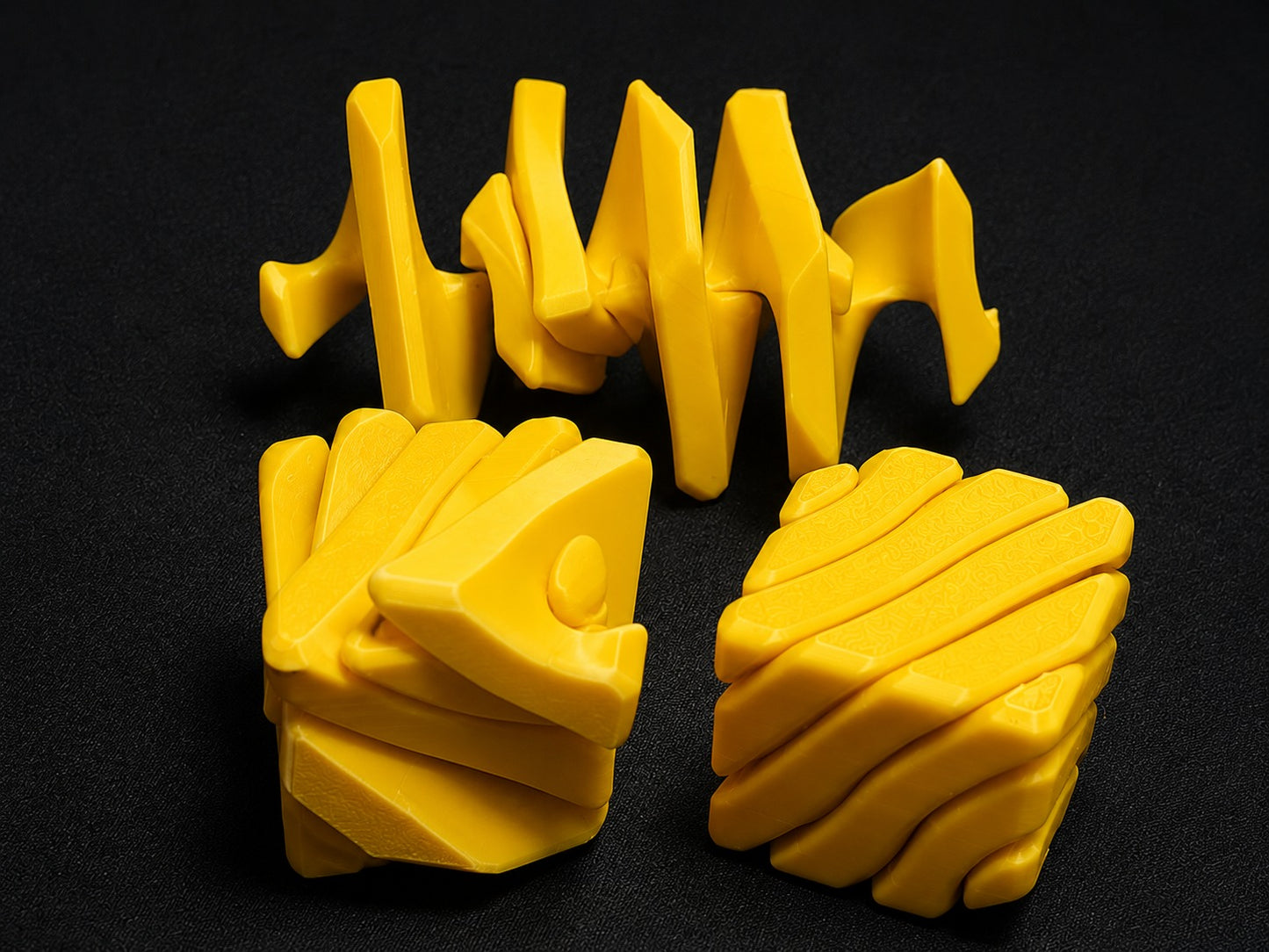 3D Baskı Fidget Puzzle Küp - Hareketli Dönüşebilen Stres Giderici Zeka Oyuncağı, Masaüstü Fidget Küp-Sarı