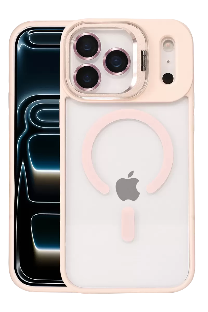 iPhone 17 Pro Max Remim Lensli Magsafe Standlı Kapak - Pembe