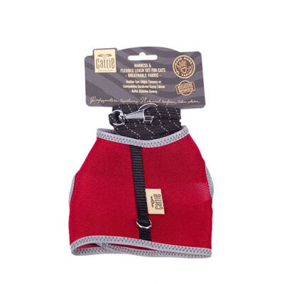Havalı Dokuma Kedi Göğüs ve Gezdirme Tasması Small Kırmızı 1x20-30 Cm