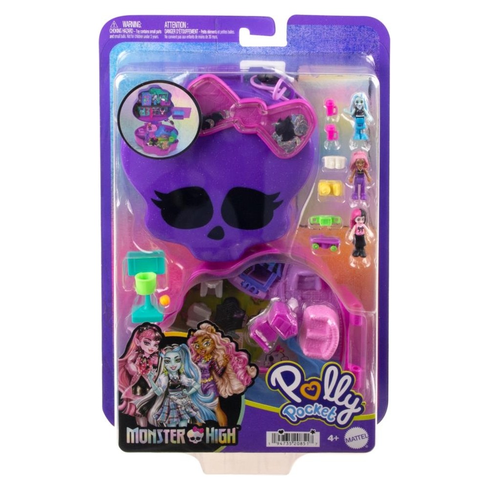 POLLY POCKET? Monster High Temalı Kompakt Oyun Seti, 3 mikro bebek ve 10 aksesuar bulunan
