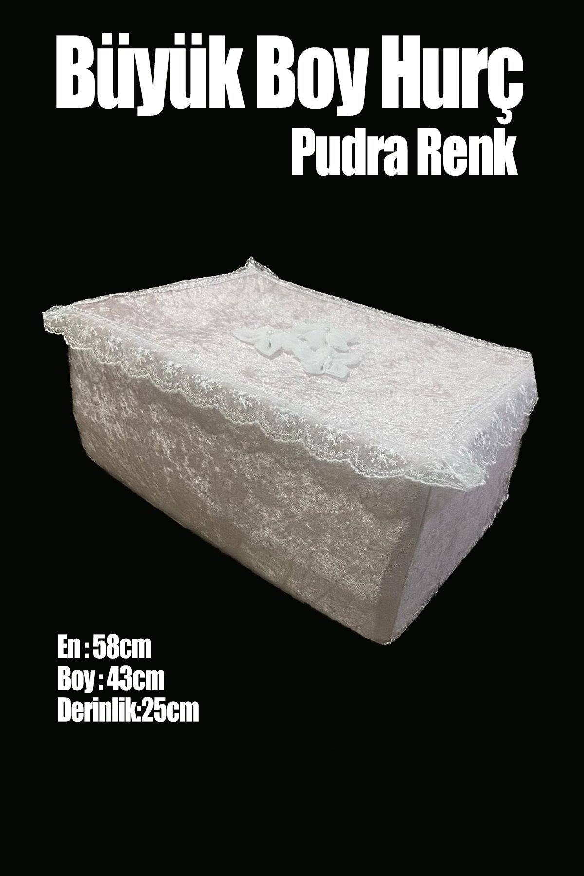 Çeyizlik Büyük Tek Hurç Çiçekli, Kadife Tek Hurç Çeyizlik Dantelli Hurç, Pudra Büyük Boy Hurç