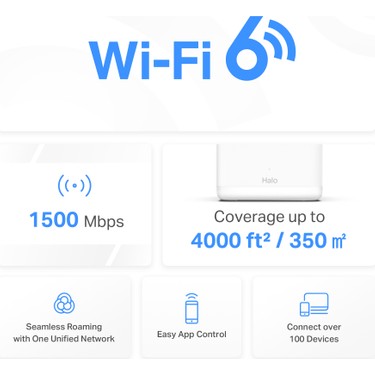 Mercusys Halo H60X(2-pack), AX1500Mbps, Dual-Band, Gigabit Portları, 100'e Kadar Cihaz