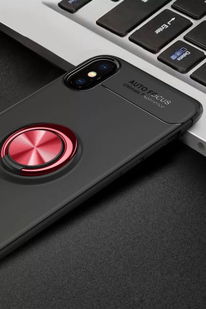 iPhone XS Max Kılıf Range Yüzüklü Silikon - Siyah-Kırmızı