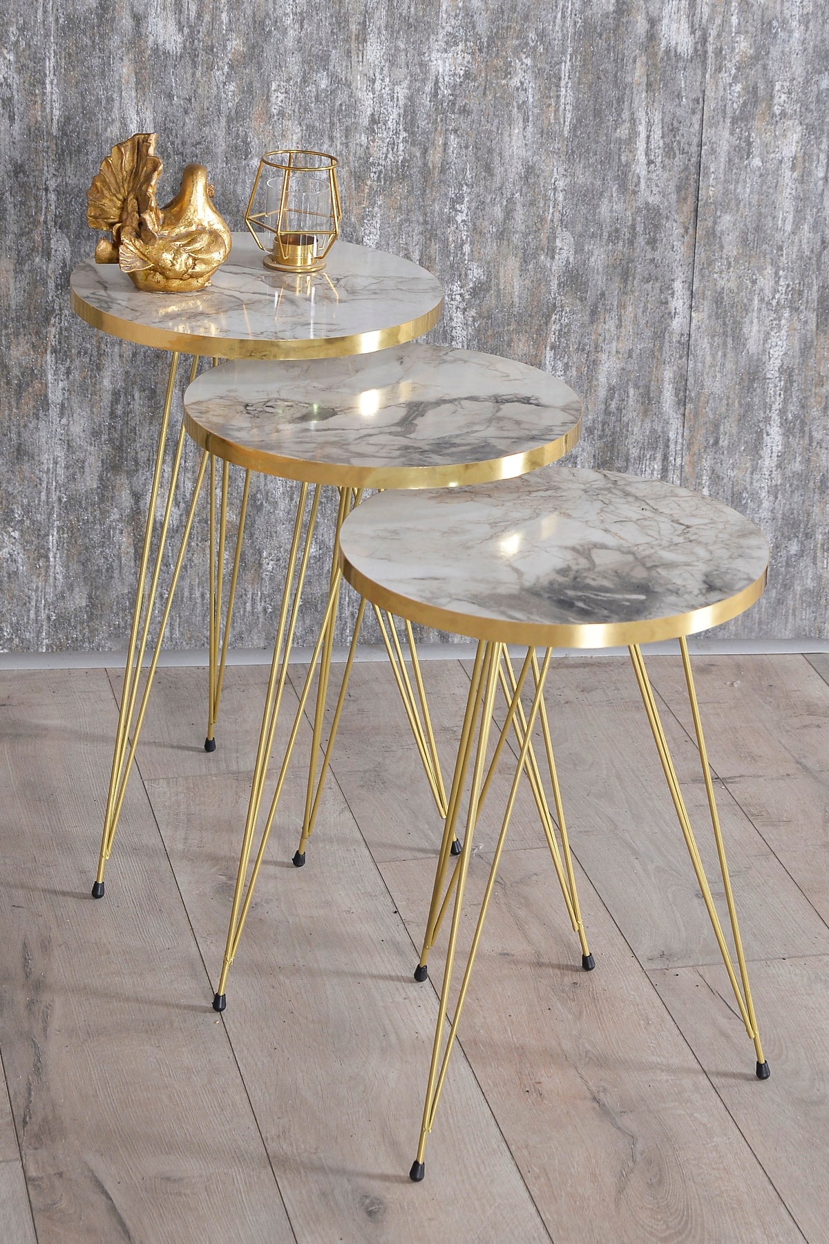 Zigon Sehpa Ve Orta Sehpa Elips Set Gold Efes Tel