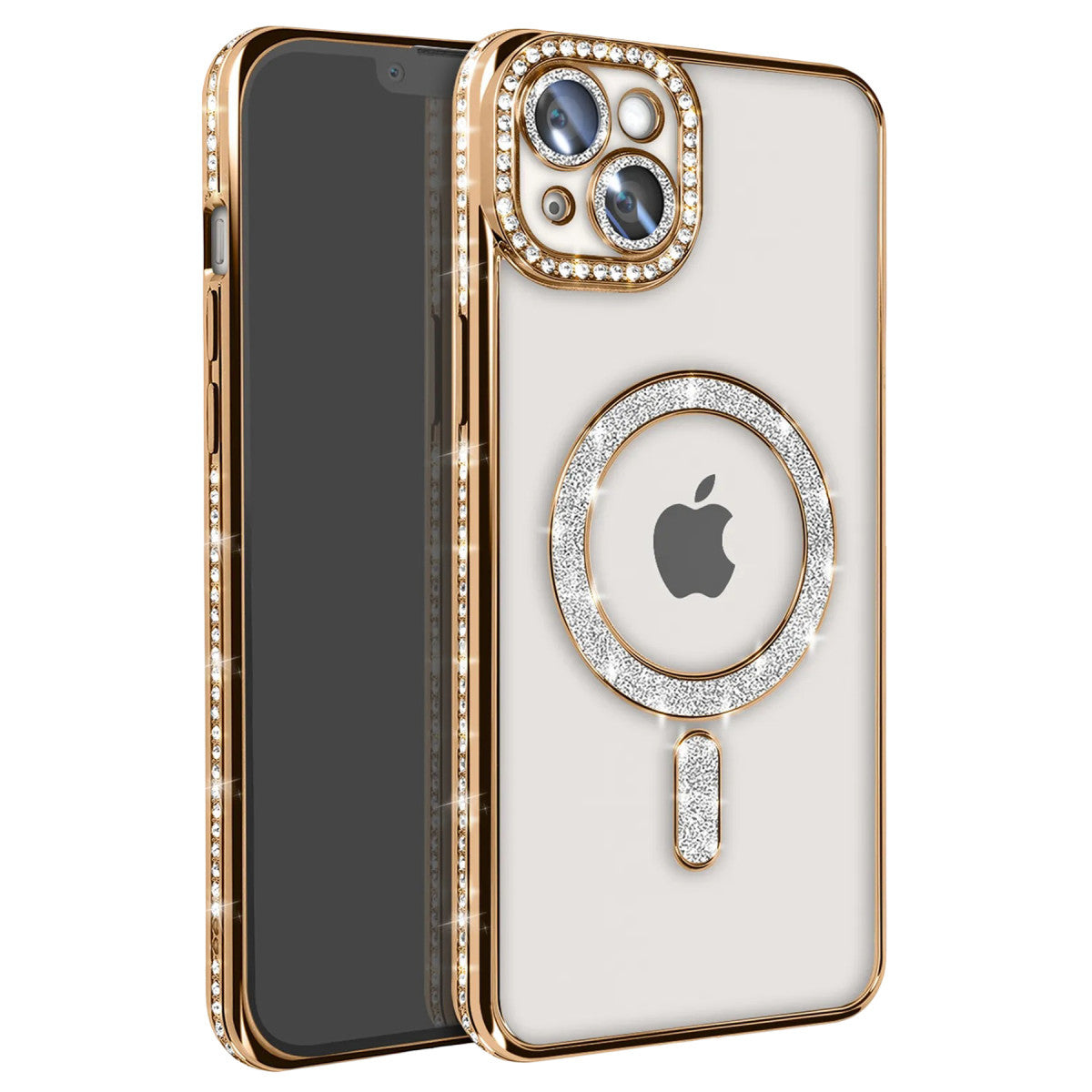 iPhone 15 Kılıf Joke Simli Magneticsafe Kılıf - Gold