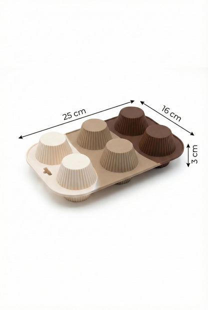 Kahve Rengi 6’lı Silikon Kek Ve Çikolata Kalıbı & Muffin Kabı Pişirme Gereci 16x25 cm