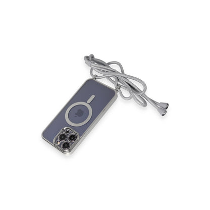 iPhone 14 Pro Kılıf Divo Lazer Askılı Magsafe Kapak - Gümüş