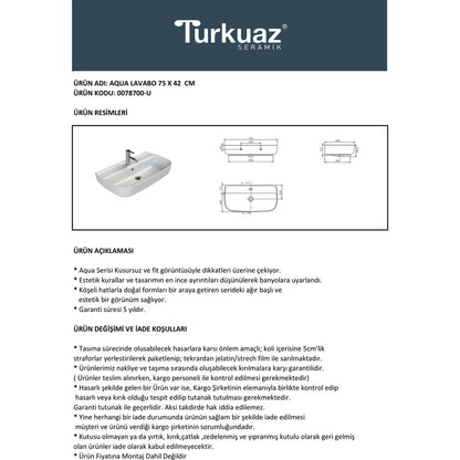 75x40 cm Tezgah Üstü Turkuaz Seramik Eviye