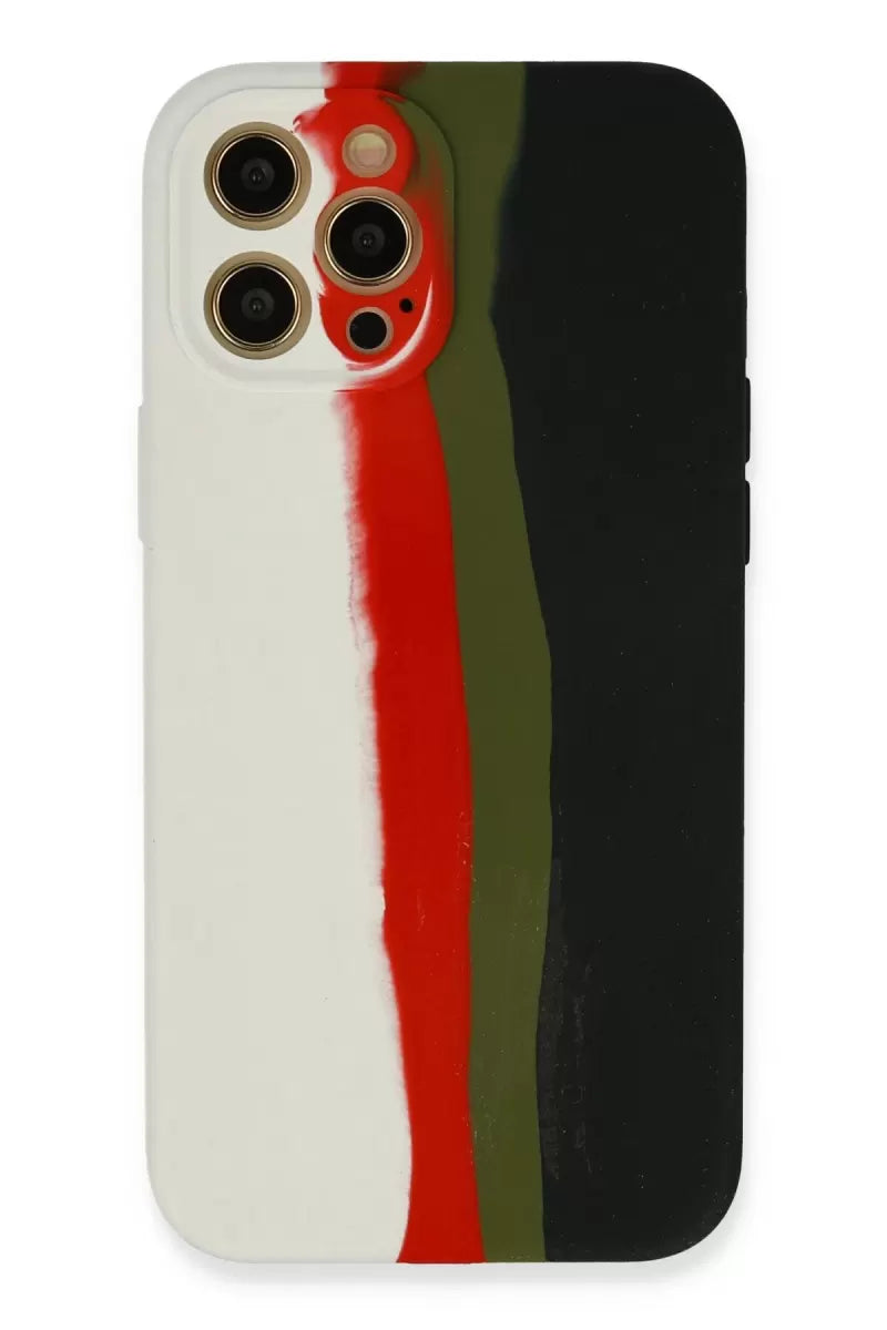 iPhone 12 Pro Kılıf Ebruli Lansman Silikon - Beyaz-Siyah