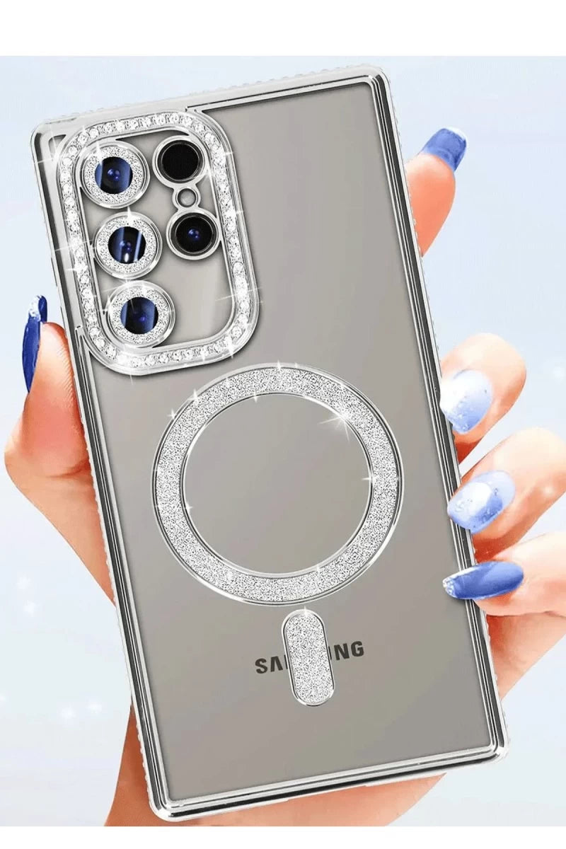 Galaxy S25 Ultra Kılıf Joke Simli Magneticsafe Kılıf - Mavi