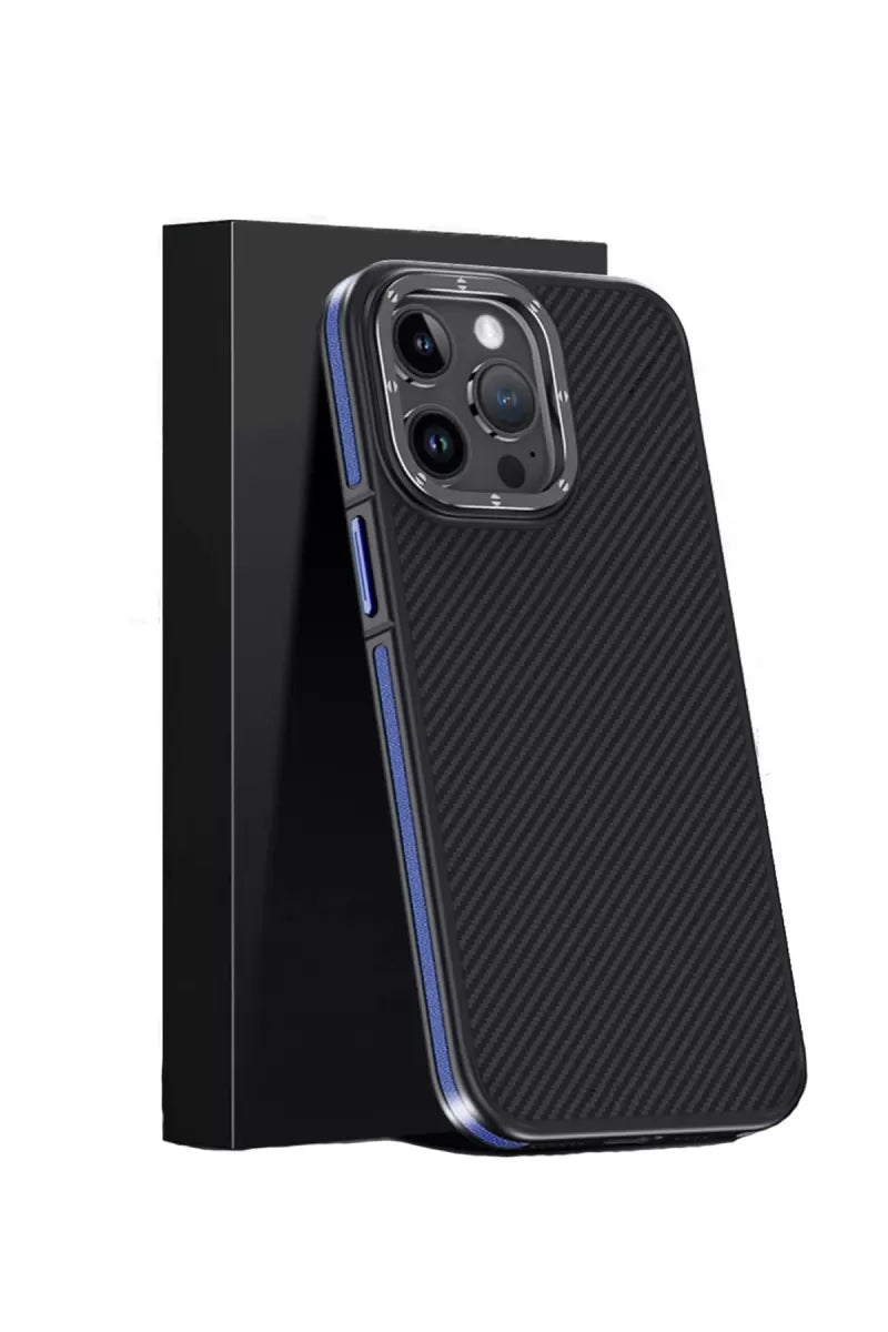 iPhone 15 Pro Max Kılıf Aramid 600D Kevlar Karbon Fiber Magsafe Kapak - Lacivert