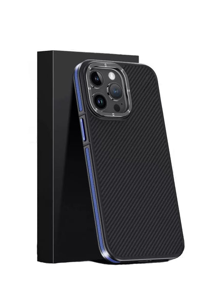 iPhone 15 Pro Max Kılıf Aramid 600D Kevlar Karbon Fiber Magsafe Kapak - Lacivert