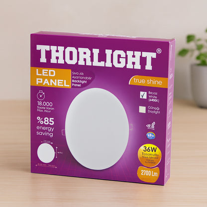 36W 22cm Beyaz LED Panel 6400K 2700LM Sıva Altı Ayarlı