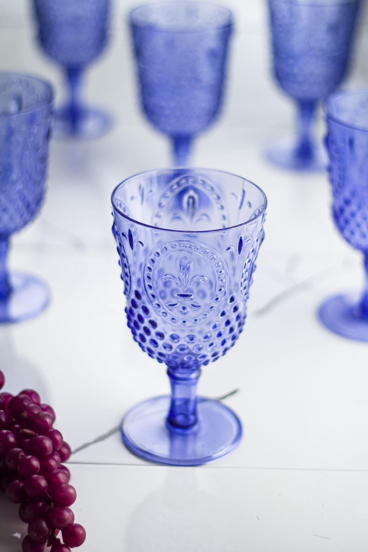Akrilik Mavi 6'lı Kadeh & Su Meşrubat Kahve Yanı Bardağı 450 ml (Cam Değildir)