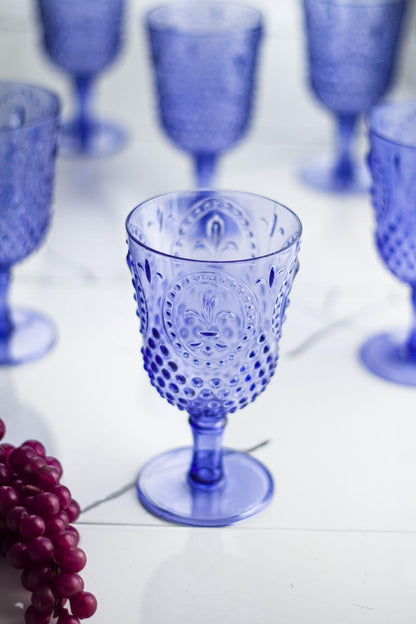 Akrilik Mavi 6'lı Kadeh & Su Meşrubat Kahve Yanı Bardağı 450 ml (Cam Değildir)