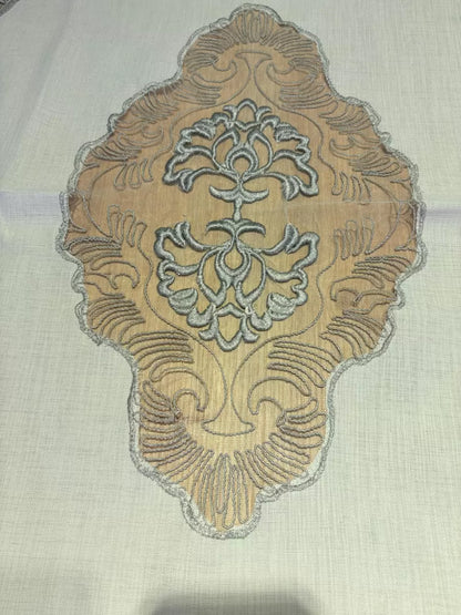 Salon Takımı Çeyizlik Krem Gri Runner Set 5 Parça Keten Masa Örtüsü Runneri Evalina