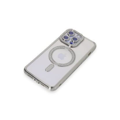 iPhone 15 Pro Kılıf Joke Simli Magneticsafe Kılıf - Gümüş
