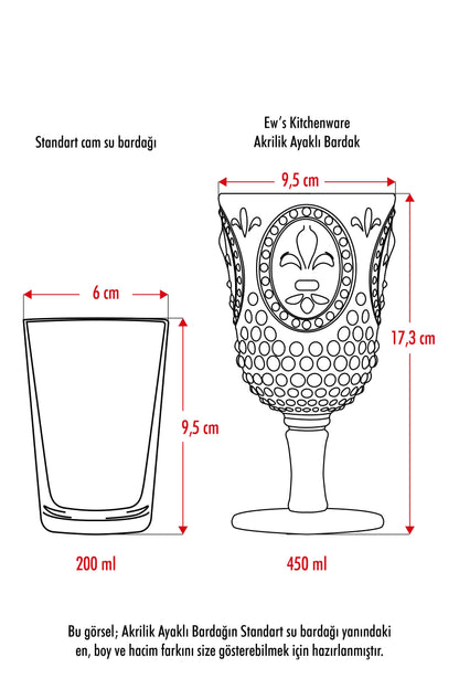 Akrilik Lacivert 6'lı Kadeh & Su Meşrubat Kahve Yanı Bardağı 450 ml (Cam Değildir)
