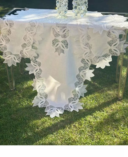 Salon Takımı Krem-Krem Kayla Model 5 Parça Keten Dantelli Runner Seti