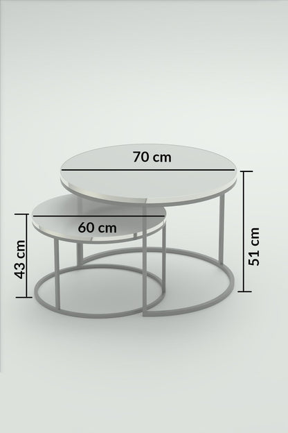 Gümüş Metal Orta Sehpa Krem 2'li