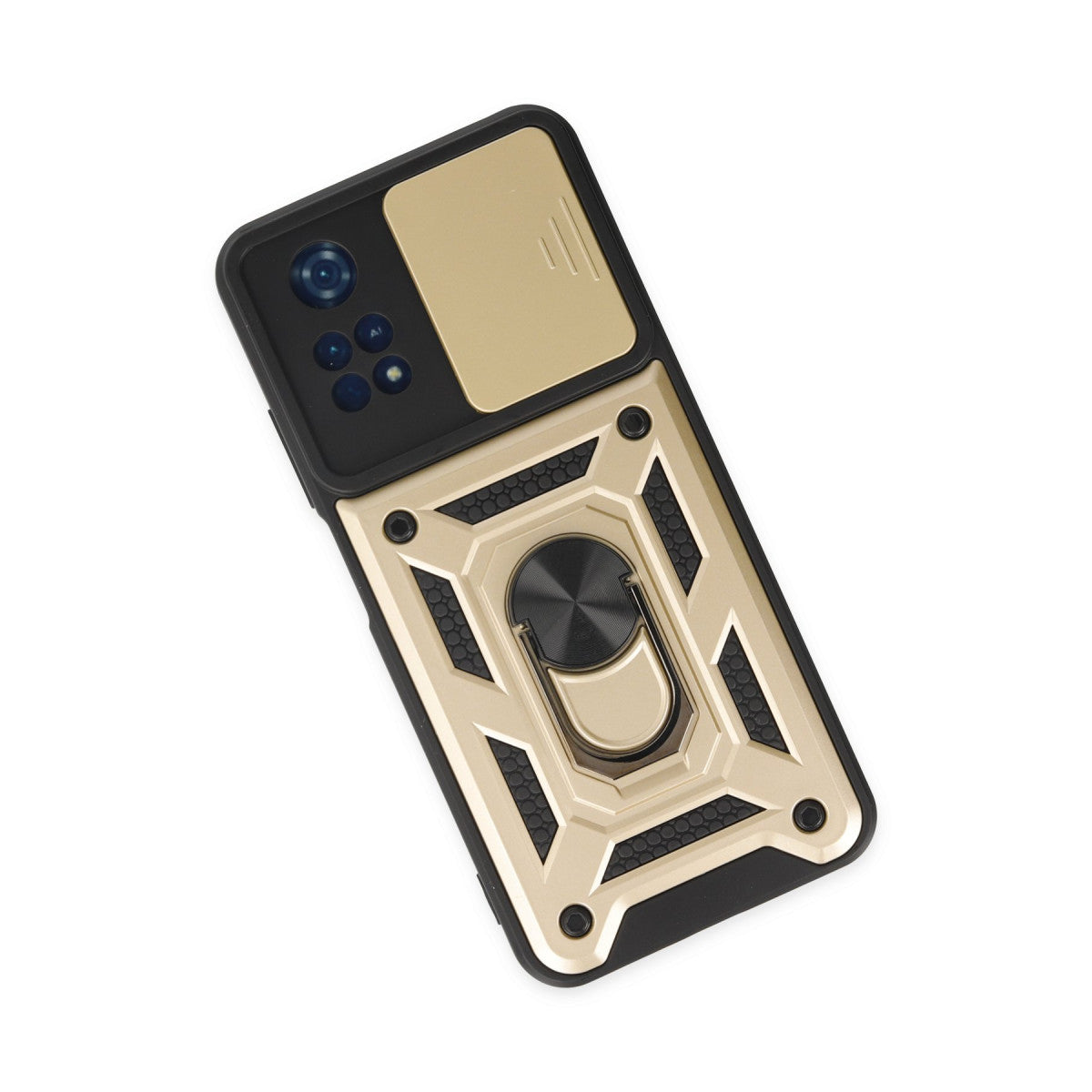 Poco M4 Pro 4G Kılıf Pars Lens Yüzüklü Silikon - Gold