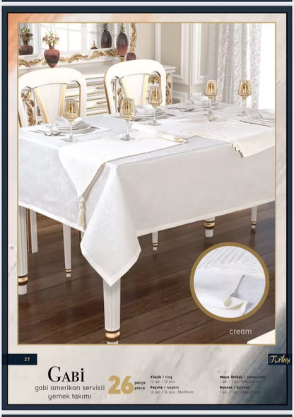 Gabi Amerikan Servisli Siyah 26 Parça 12 Kişilik 155 × 220 cm Masa Takımı
