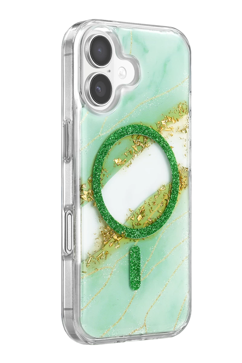 Onegif iPhone 16 Lotus Simli Magsafe Kapak - Yeşil