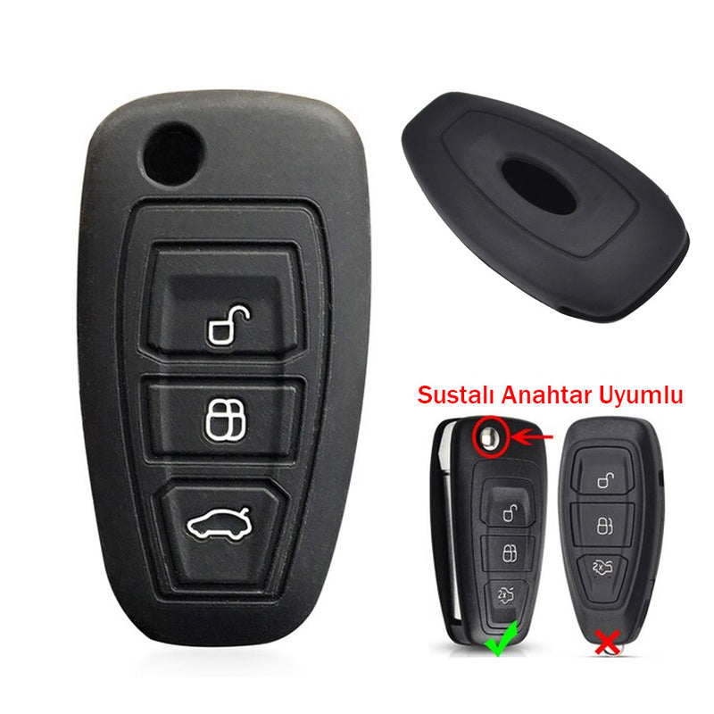 Ford Focus Mondeo Fiesta Kuga Katlanır Anahtar Uyumlu Silikon Oto Anahtar Kumanda Kabı Kılıf Siyah