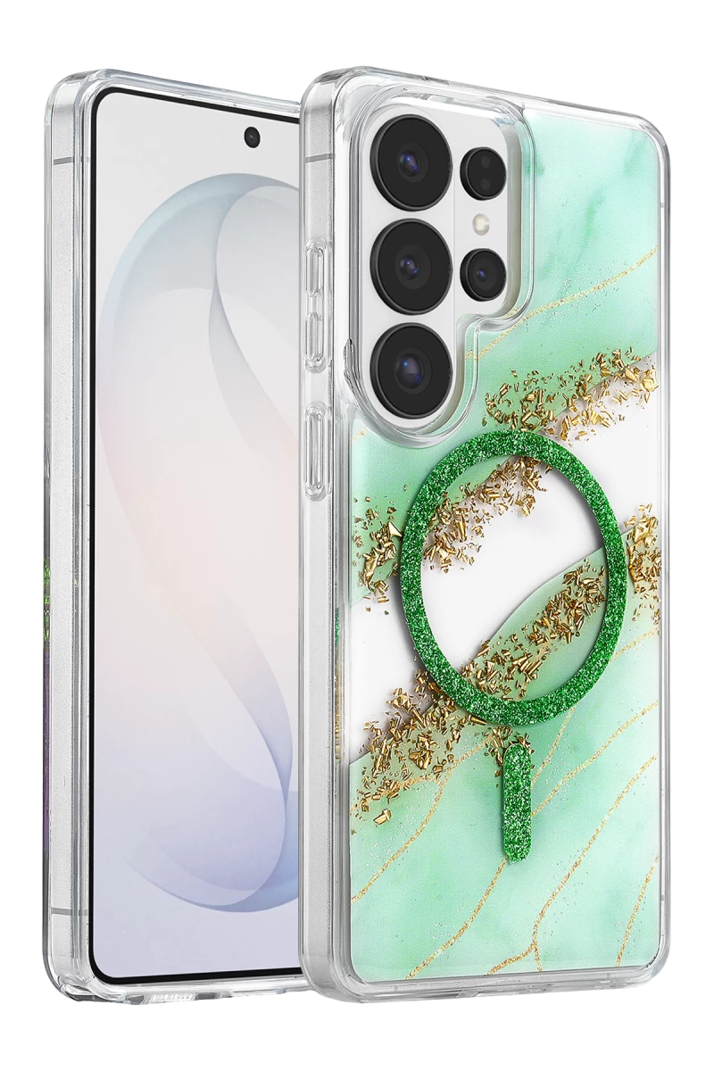 Onegif Galaxy S26 Ultra Lotus Simli Magsafe Kapak - Yeşil