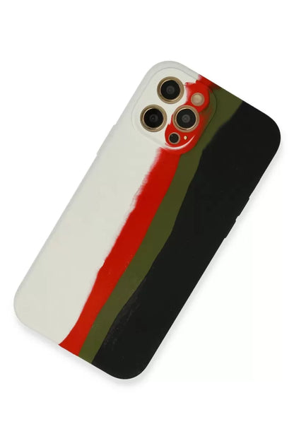 iPhone 12 Pro Kılıf Ebruli Lansman Silikon - Beyaz-Siyah