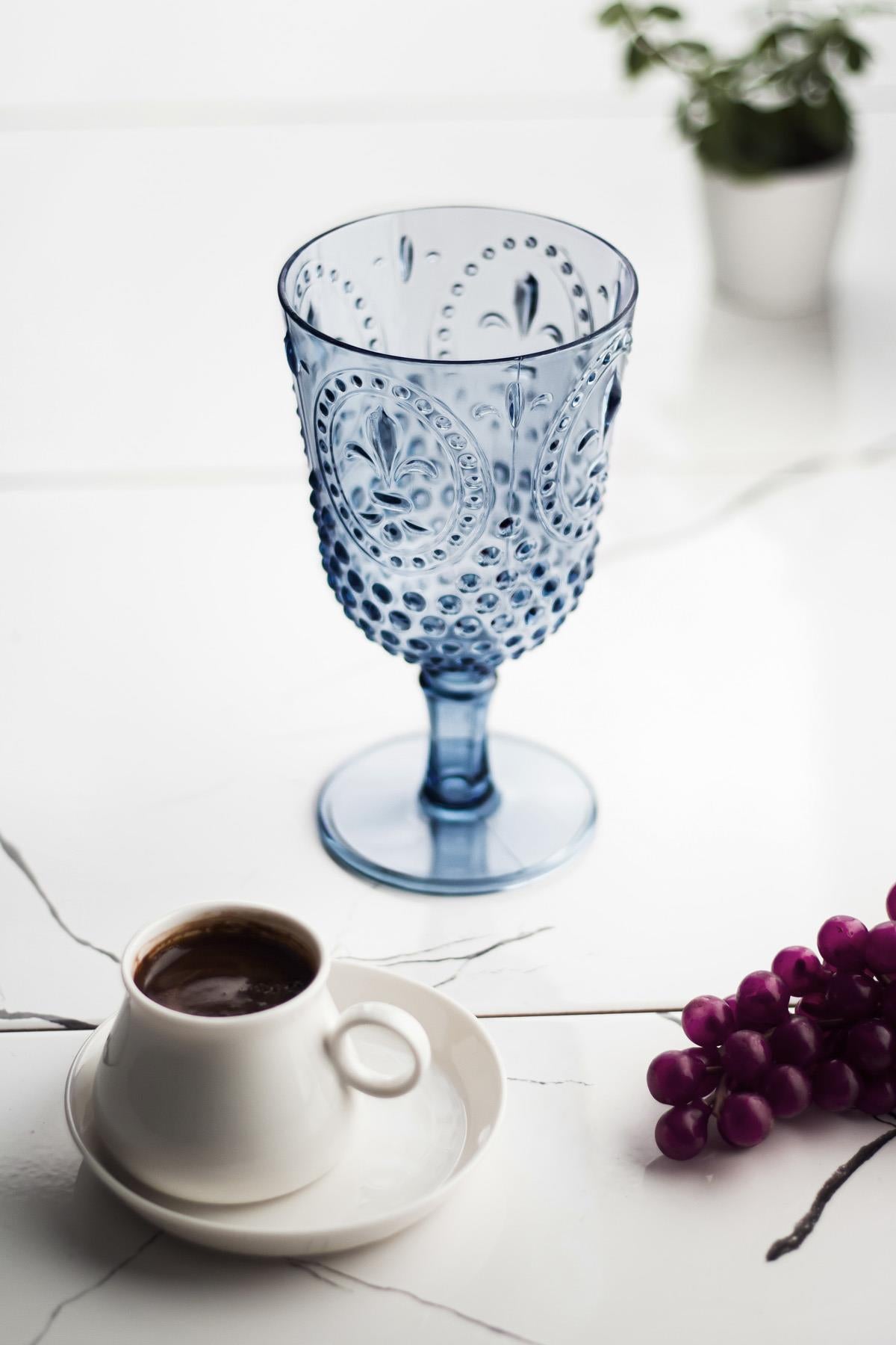 Akrilik Lacivert 6'lı Kadeh & Su Meşrubat Kahve Yanı Bardağı 450 ml (Cam Değildir)