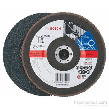 180 mm Zımpara Diski, 22,23 mm Delik, 60 Kum