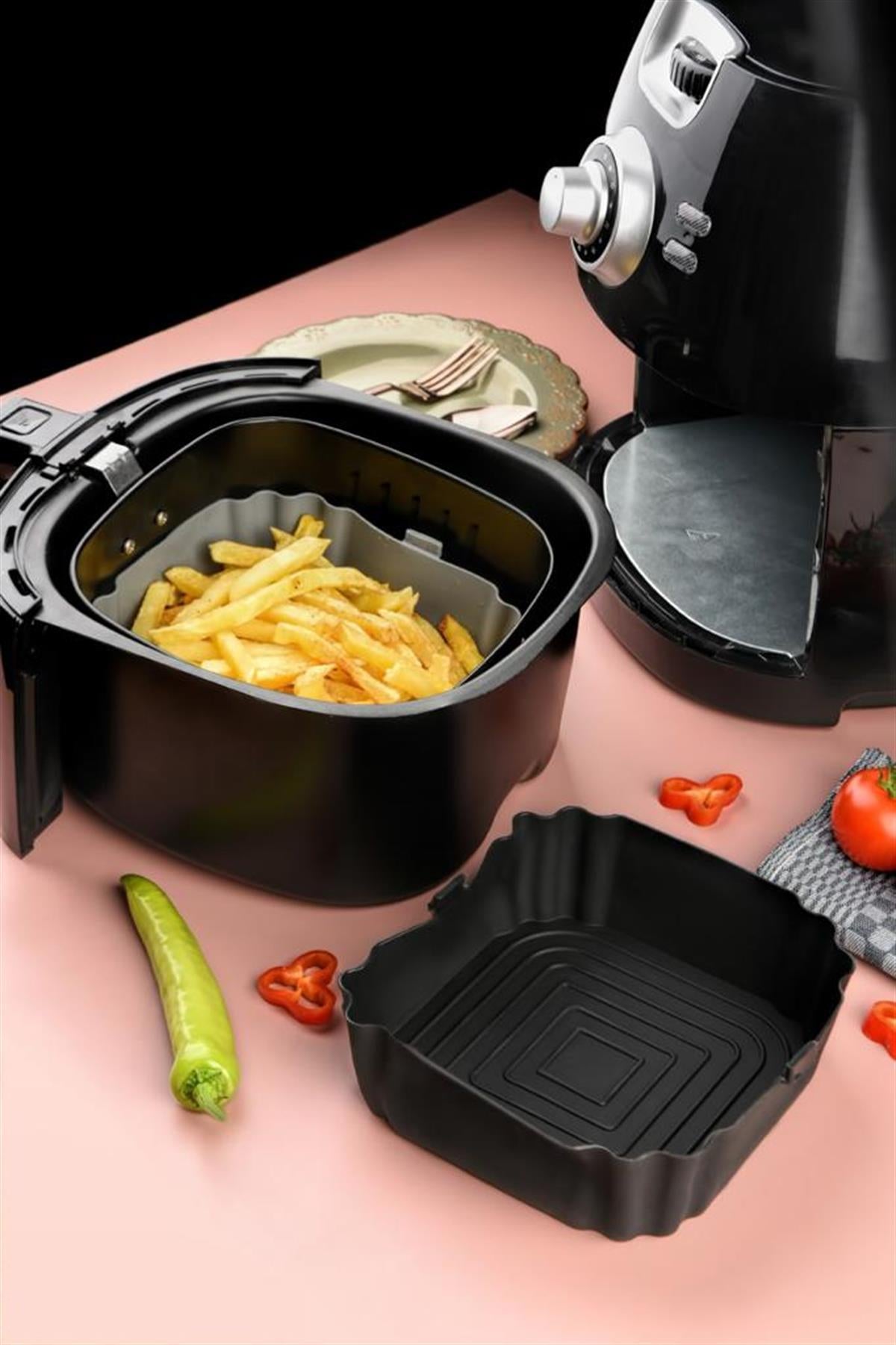 Bütün Airfryer'lere Uyumlu Siyah Silikon Pişirme Kabı