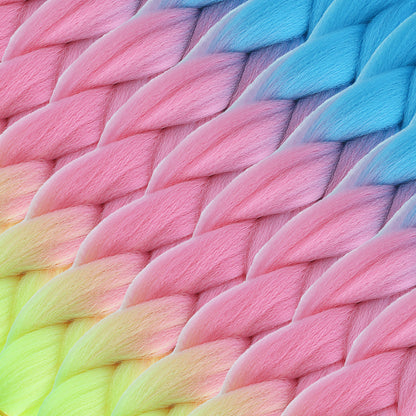 Afrika Örgülük Ombreli Sentetik Saç 100 Gr. - Açık Mavi / Pembe / Neon Sarı