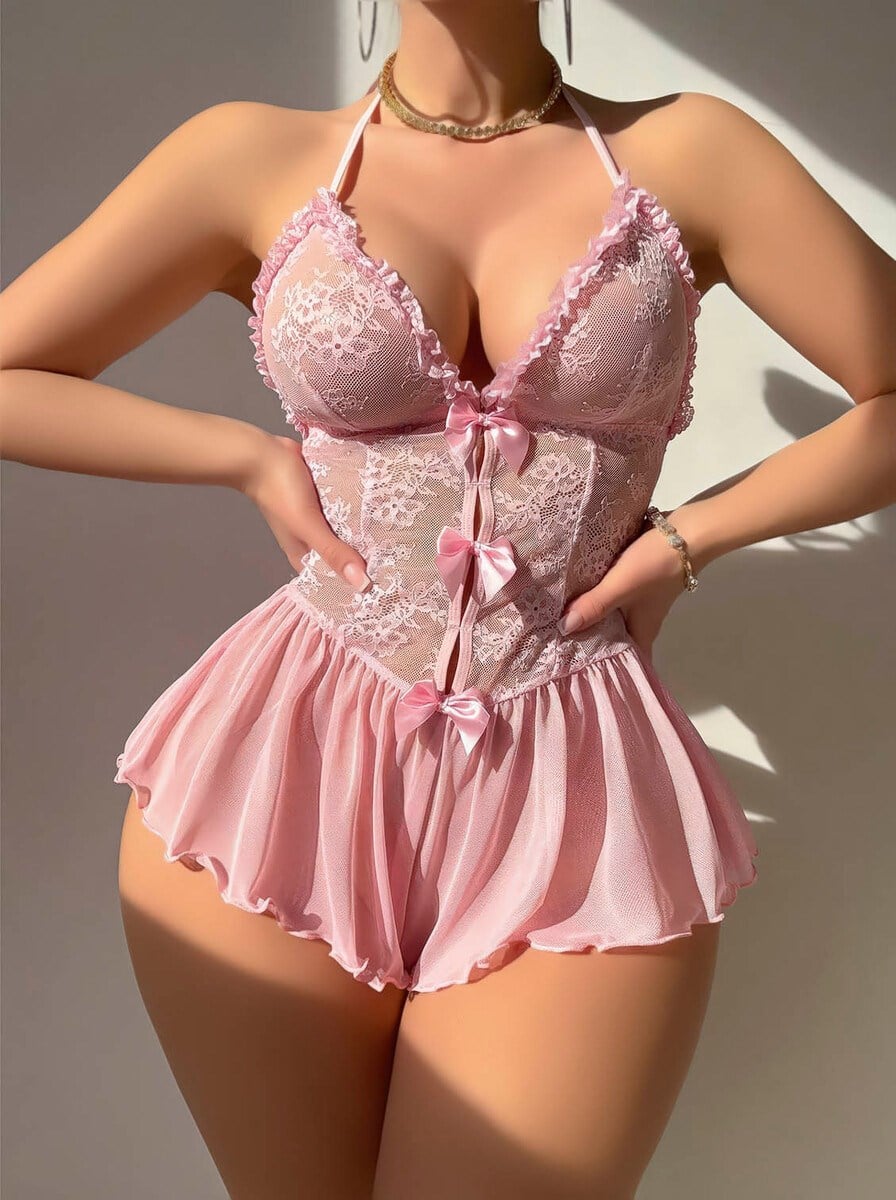 Kadın Pembe Fiyonk Detaylı Fantezi Kostüm 2309