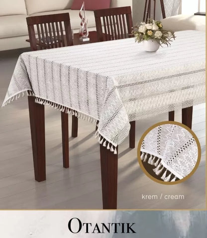 Otantik Krem 150x260 cm Pamuklu Masa Örtüsü Şık Yemek Masası Dekoru