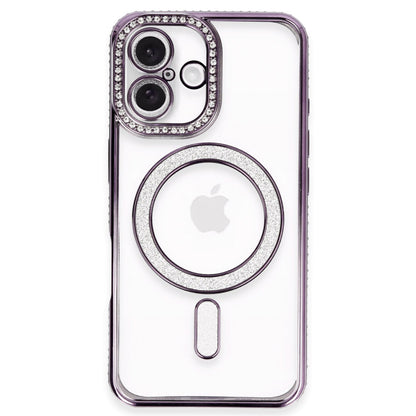 iPhone 16 Plus Kılıf Joke Simli Magneticsafe Kılıf - Derin Mor