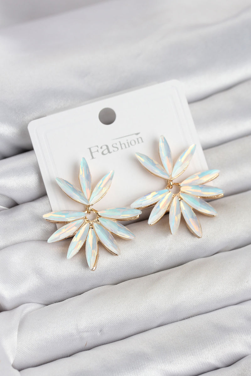 Beyaz Renk Kristal Taşlı Lotus Model Kadın Küpe