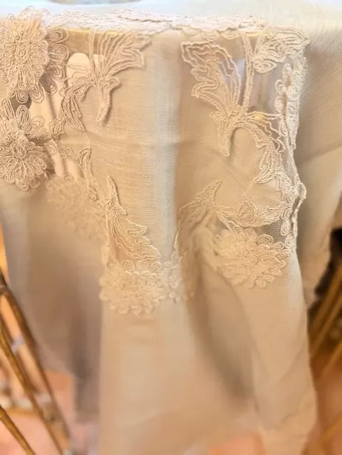 Flowers Model Gri 5 Parça Keten Dantelli Masa Örtüsü Runner Seti Dekoratif Salon Takımı