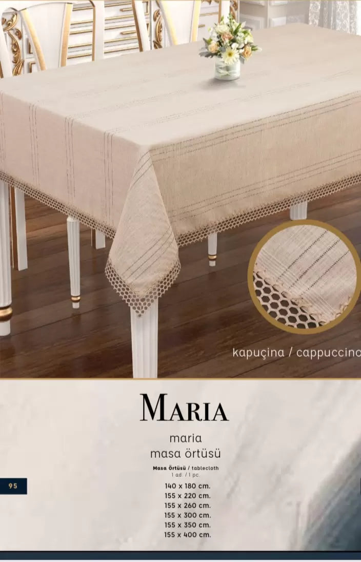 Maria Model Kapiçino 155x220 cm Keten Masa Örtüsü Zarif Şık Ev Tekstili