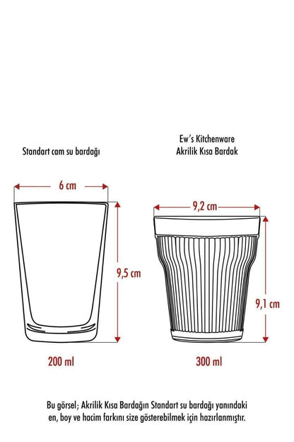 Akrilik Lacivert 6'lı Kısa Bardak & Su Meşrubat Kahve Yanı Bardağı 300 ml (Cam Değildir)