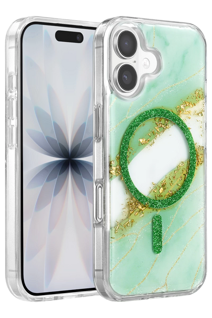 Onegif iPhone 16 Lotus Simli Magsafe Kapak - Yeşil
