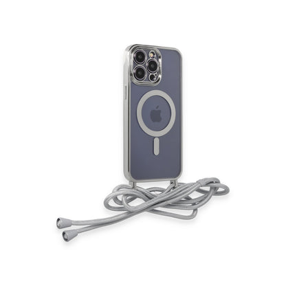 iPhone 14 Pro Kılıf Divo Lazer Askılı Magsafe Kapak - Gümüş