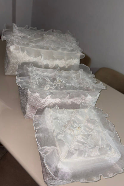 Pliseli Kadife 3lü Hurç, Kadife Söz Nişan Hurcu Çeyizlik 3 lü Set Çeyizlik Hurç Seti Krem